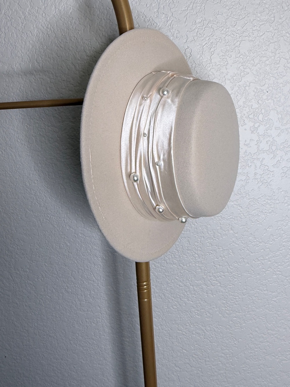 Beige Decorative Wall Hat - Neutral Satin Accent